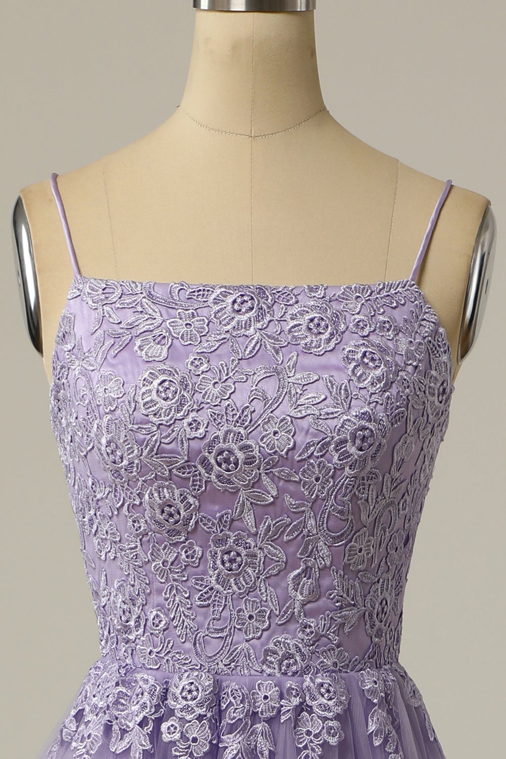Light Purple A Line Long Sleeveless Ball Dress with Split Appliques