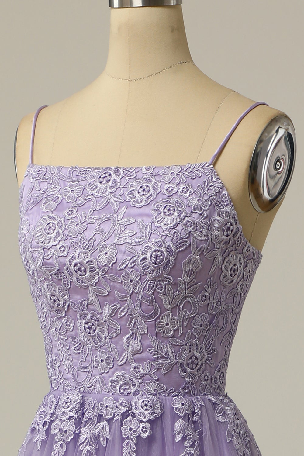 Light Purple A Line Long Sleeveless Ball Dress with Split Appliques