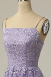 Light Purple A Line Long Sleeveless Ball Dress with Split Appliques