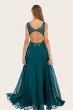 Turquoise Chiffon Long Ball Dress with Beading