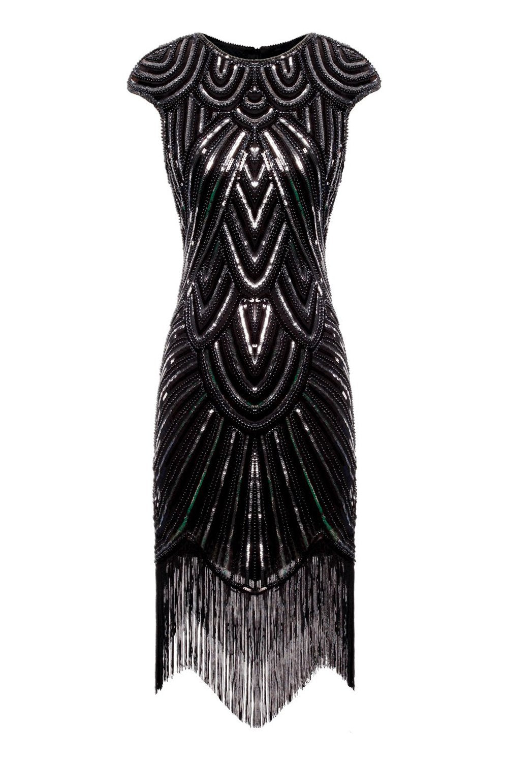 Black Gatsby Glitter Fringe 1920s Plus Size Dress