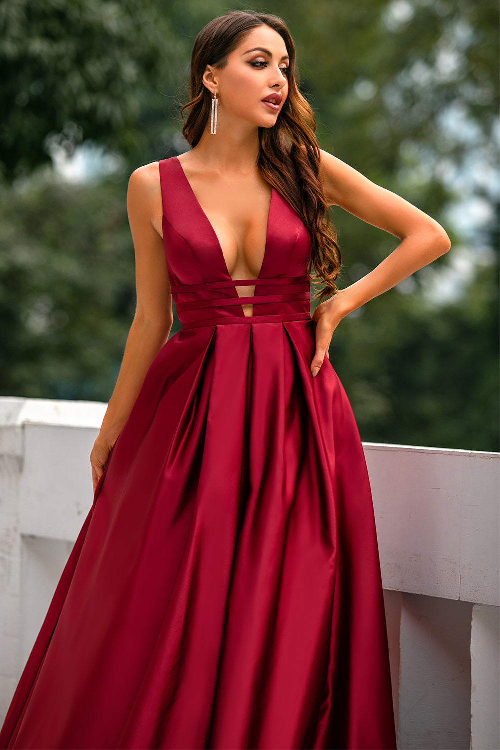 Quality Burgundy Sexy A-Line Satin Ball Dress