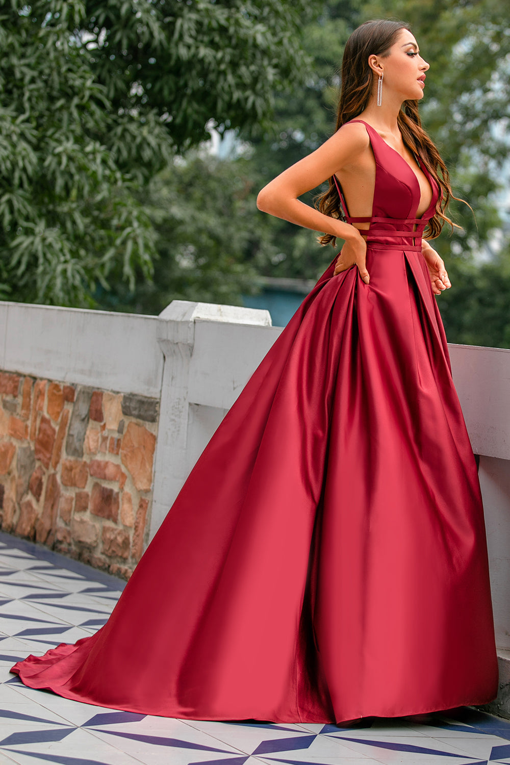 Quality Burgundy Sexy A-Line Satin Ball Dress