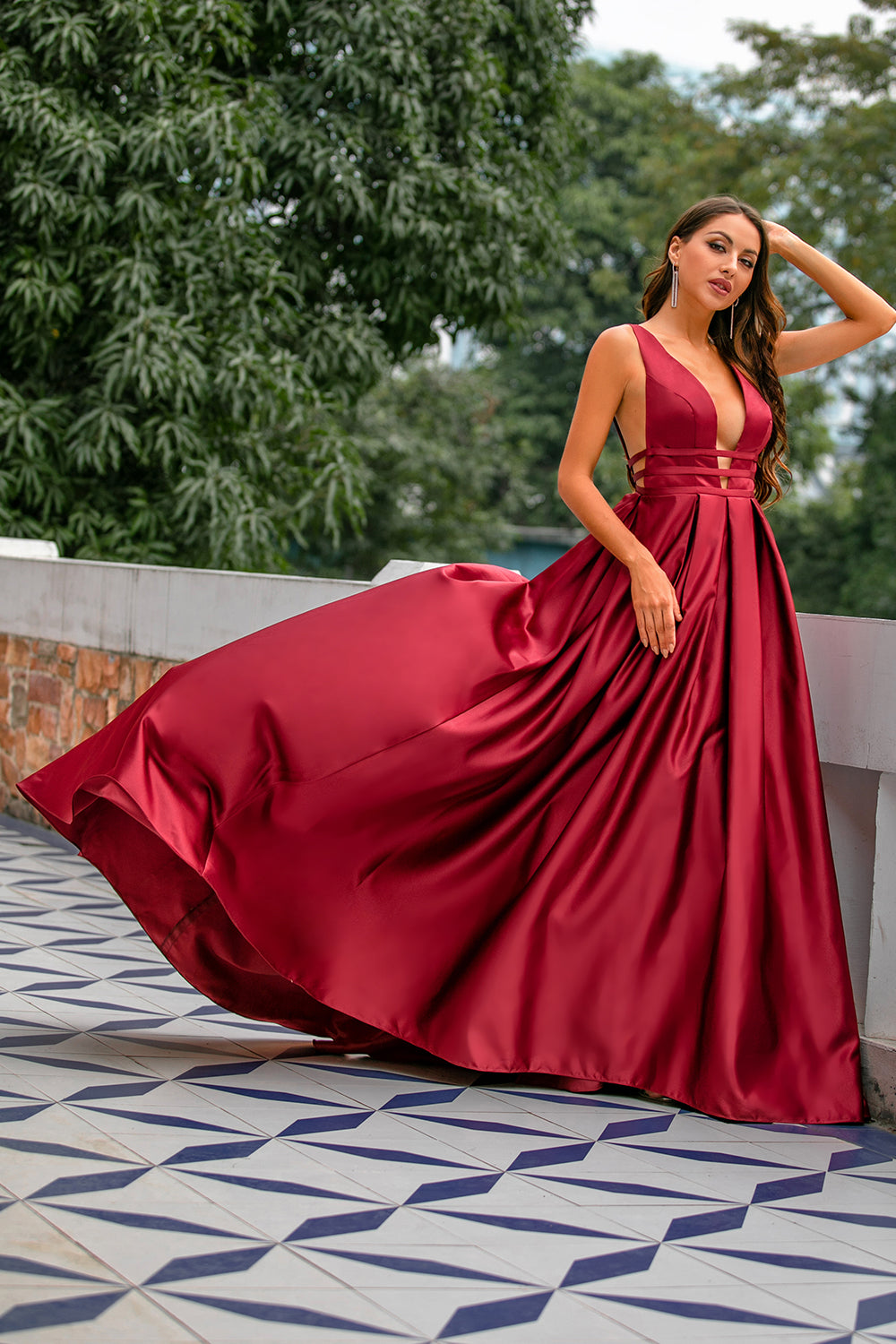 Quality Burgundy Sexy A-Line Satin Ball Dress