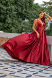 Quality Burgundy Sexy A-Line Satin Ball Dress