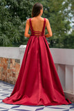 Quality Burgundy Sexy A-Line Satin Ball Dress