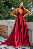 Quality Burgundy Sexy A-Line Satin Ball Dress