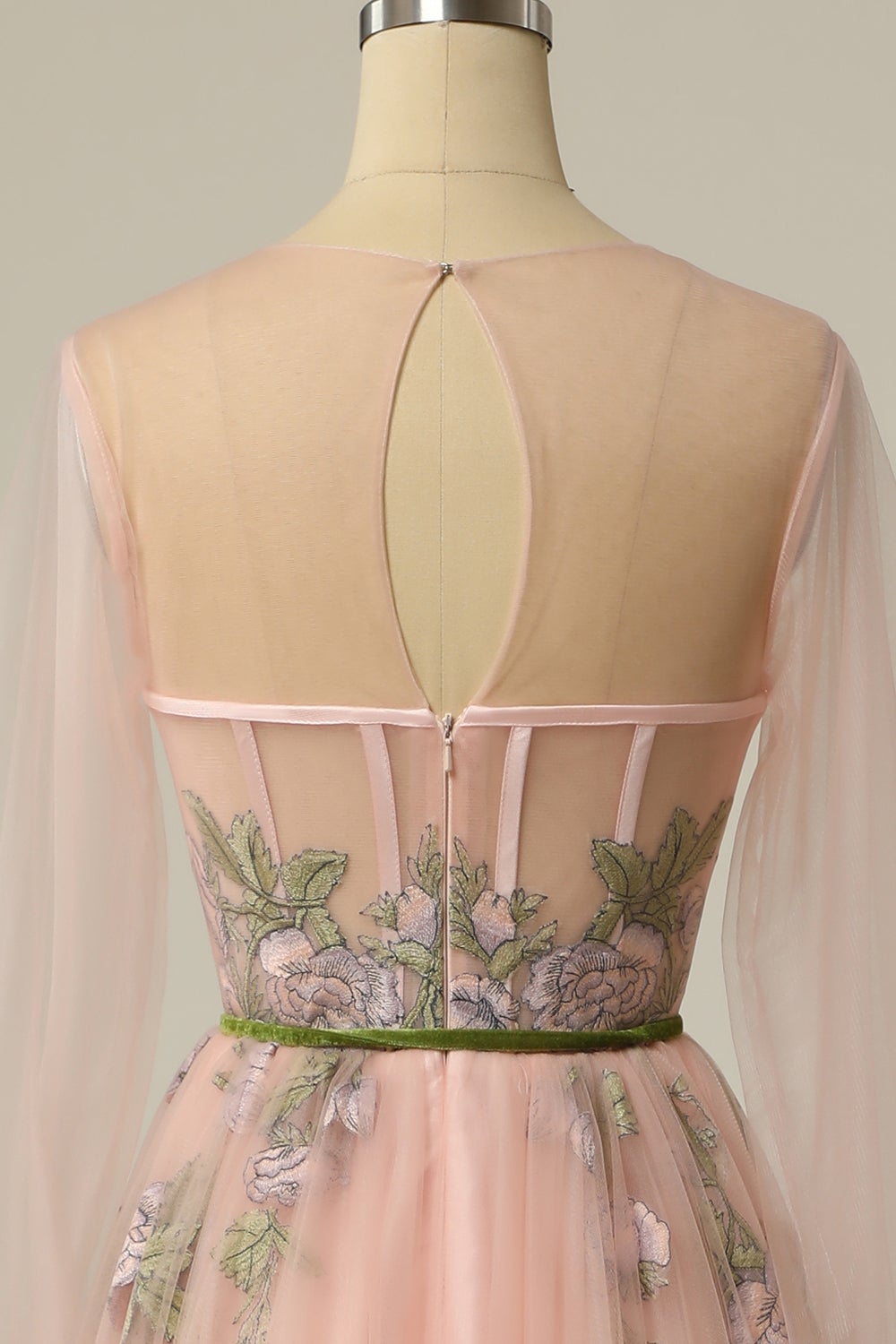 A Line Jewel Light Nude Long Ball Dress with Embroidery