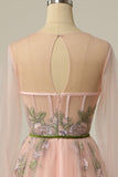A Line Jewel Light Nude Long Ball Dress with Embroidery