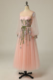 A Line Jewel Light Nude Long Ball Dress with Embroidery