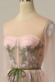 A Line Jewel Light Nude Long Ball Dress with Embroidery