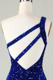 Sequins One-Shoulder Royal Blue Tight Beading Short Homecoming Dress