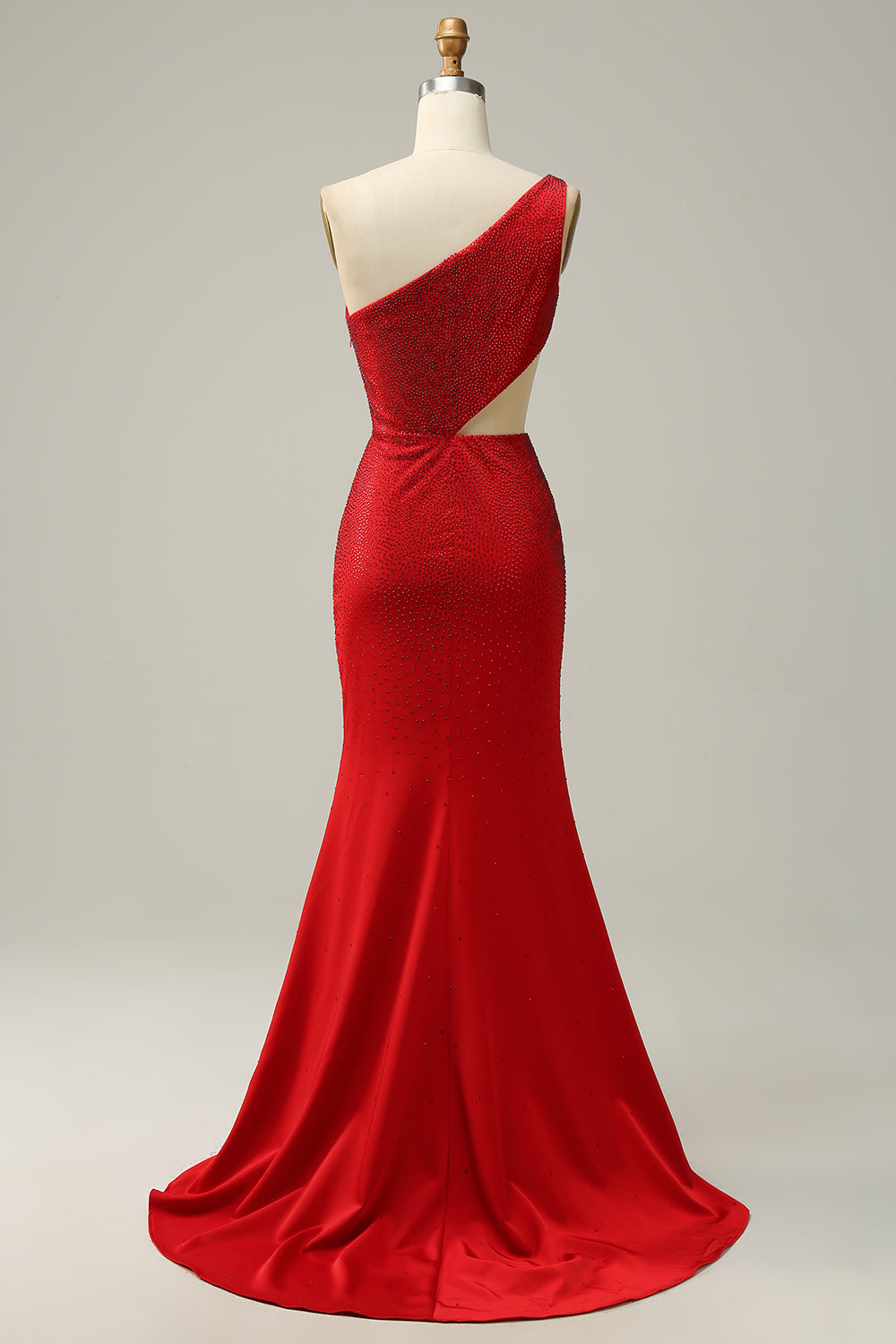 Mermaid One Shoulder Red Cut Out Ball Dress with Beading