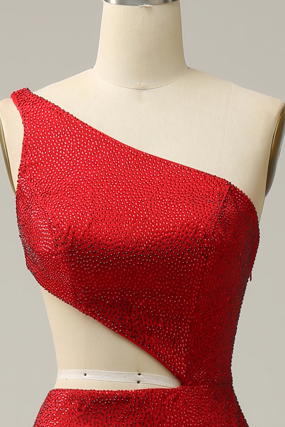 Mermaid One Shoulder Red Cut Out Ball Dress with Beading