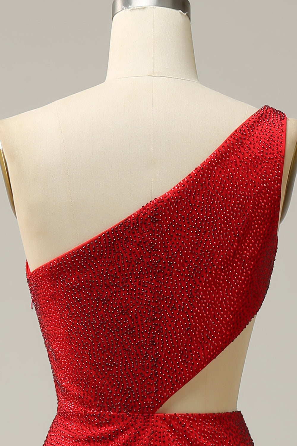 Mermaid One Shoulder Red Cut Out Ball Dress with Beading