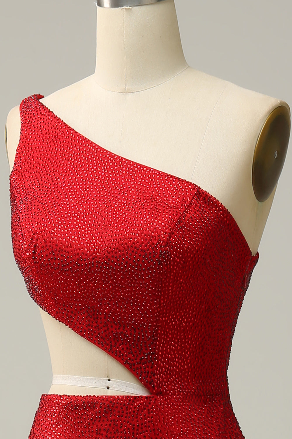 Mermaid One Shoulder Red Cut Out Ball Dress with Beading