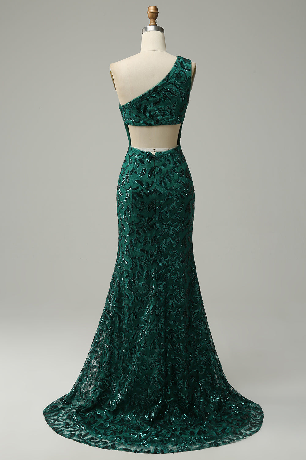 Mermaid One Shoulder Dark Green Sequins Long Ball Dress with Split Front