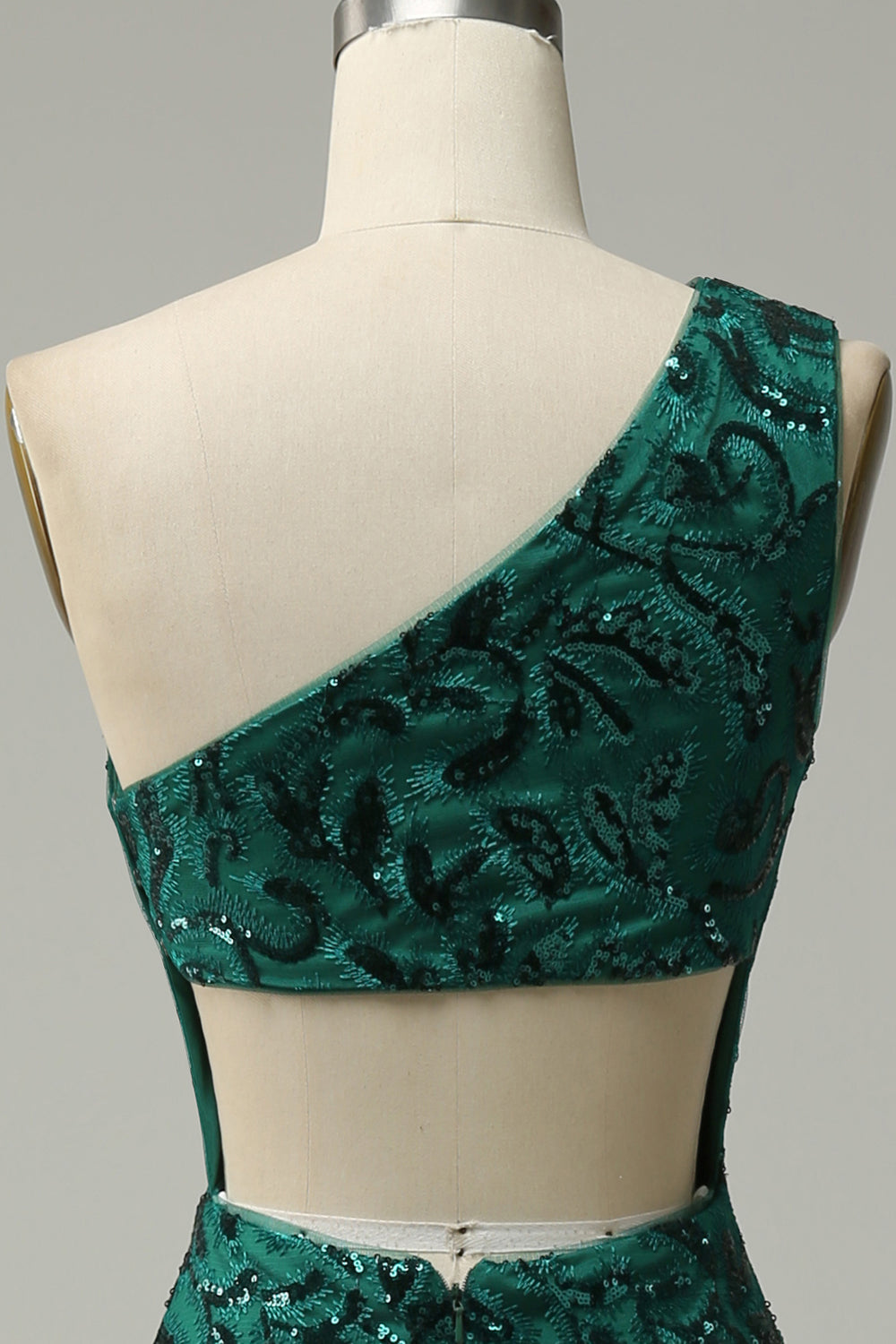 Mermaid One Shoulder Dark Green Sequins Long Ball Dress with Split Front