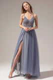 V-neck Long Ball Dress With Slit