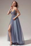 V-neck Long Ball Dress With Slit