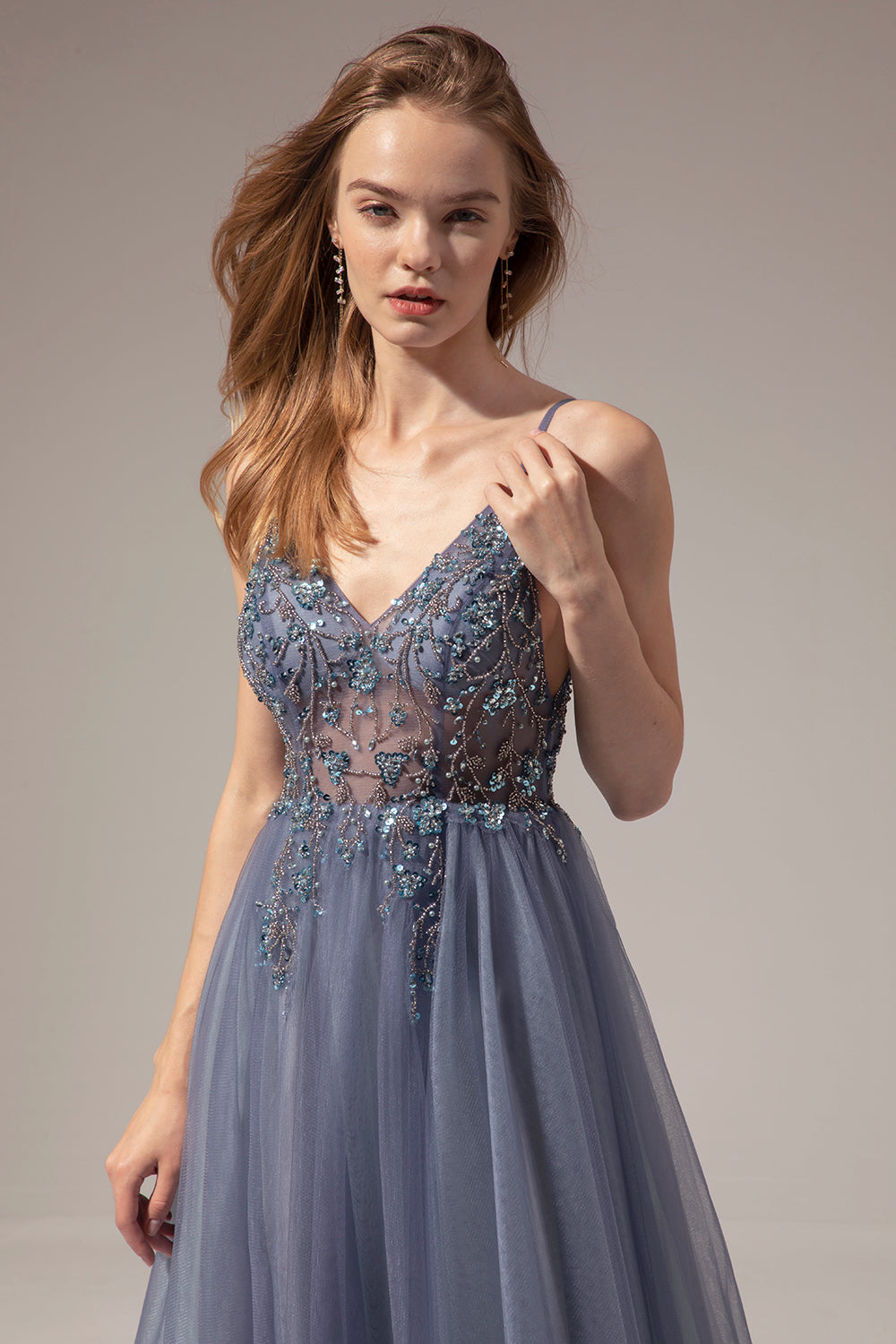 V-neck Long Ball Dress With Slit
