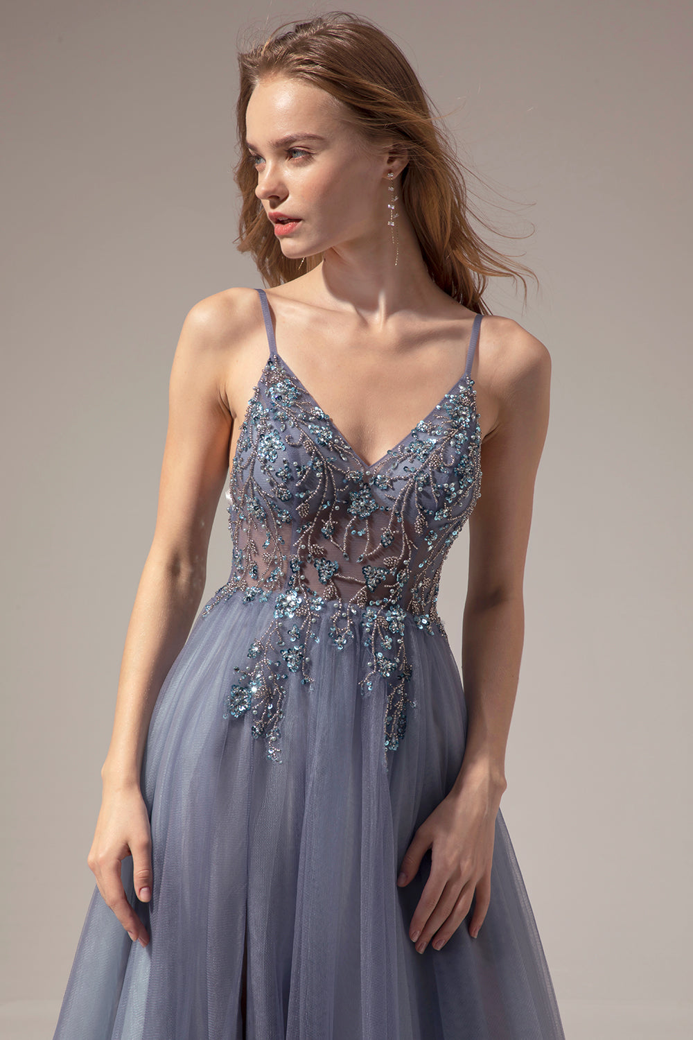 V-neck Long Ball Dress With Slit