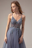 V-neck Long Ball Dress With Slit