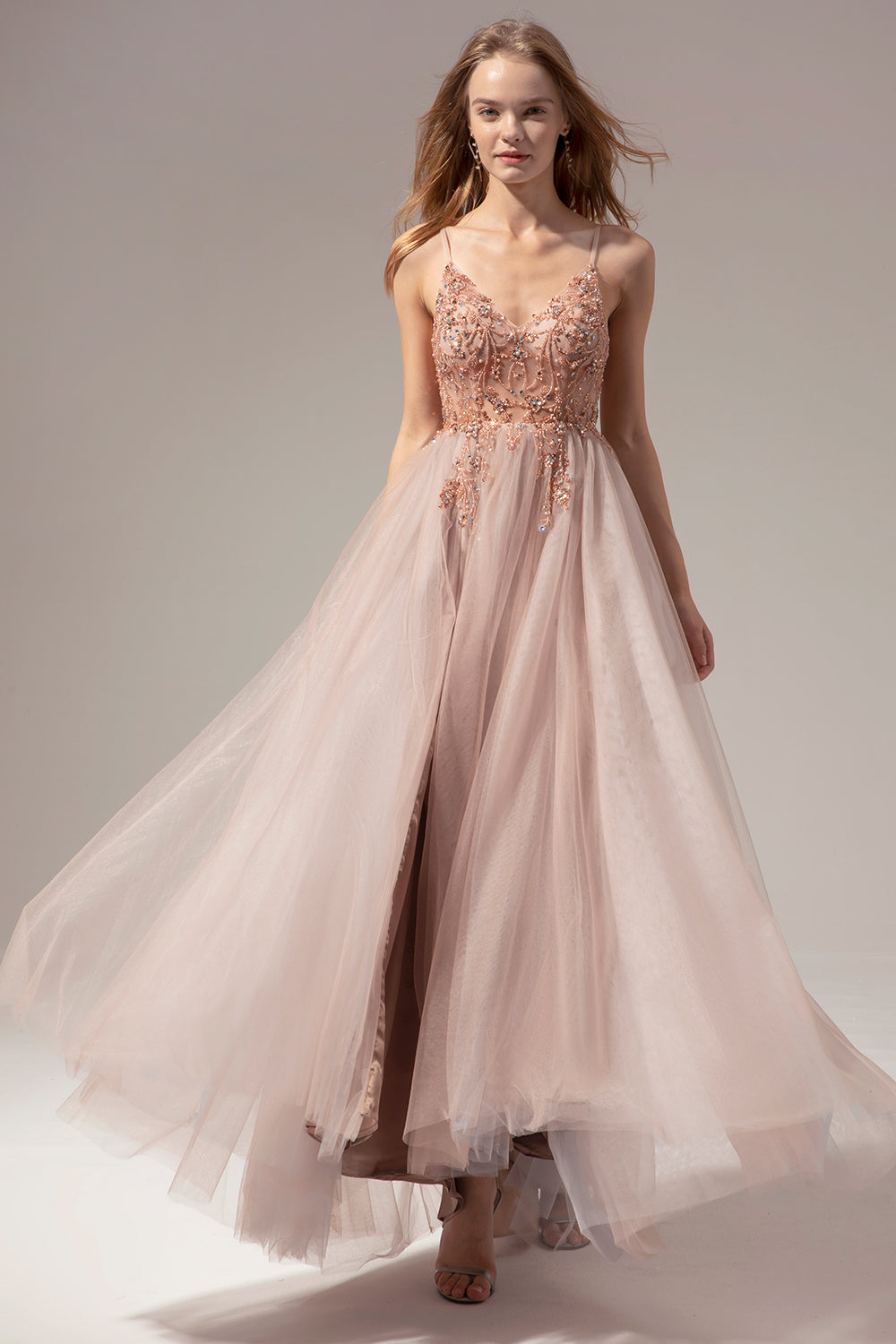 V-neck Long Ball Dress With Slit