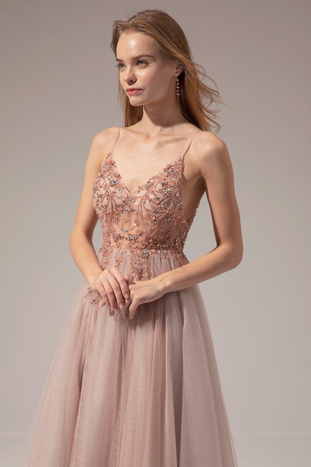 V-neck Long Ball Dress With Slit