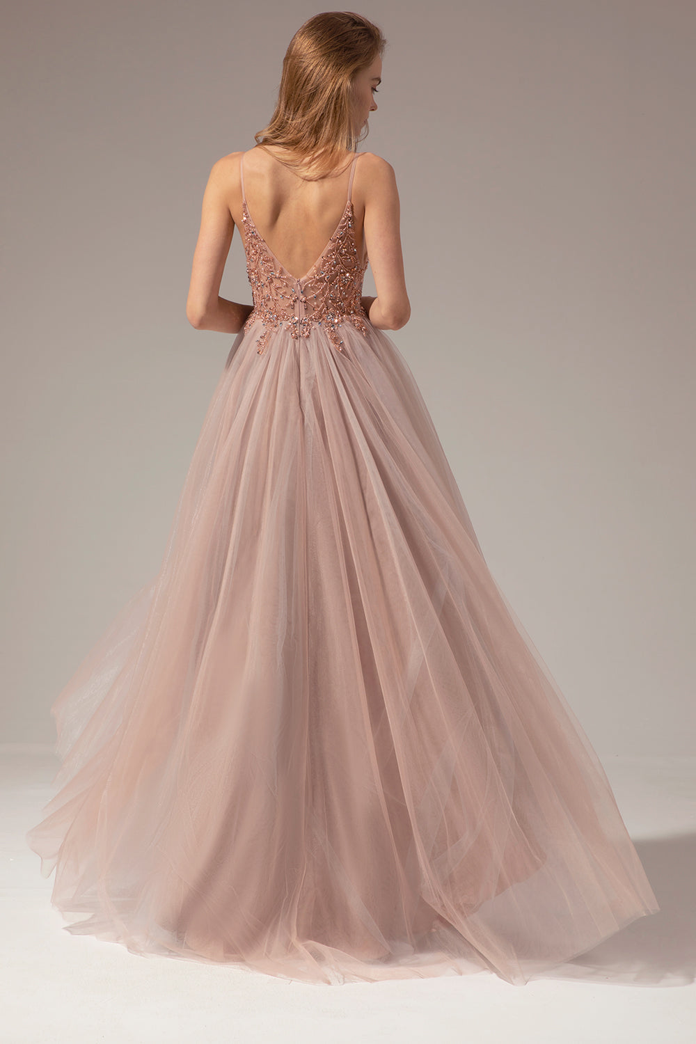 V-neck Long Ball Dress With Slit