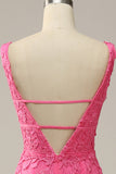 Mermaid Deep V Neck Hot Pink Long Ball Dress with Open Back