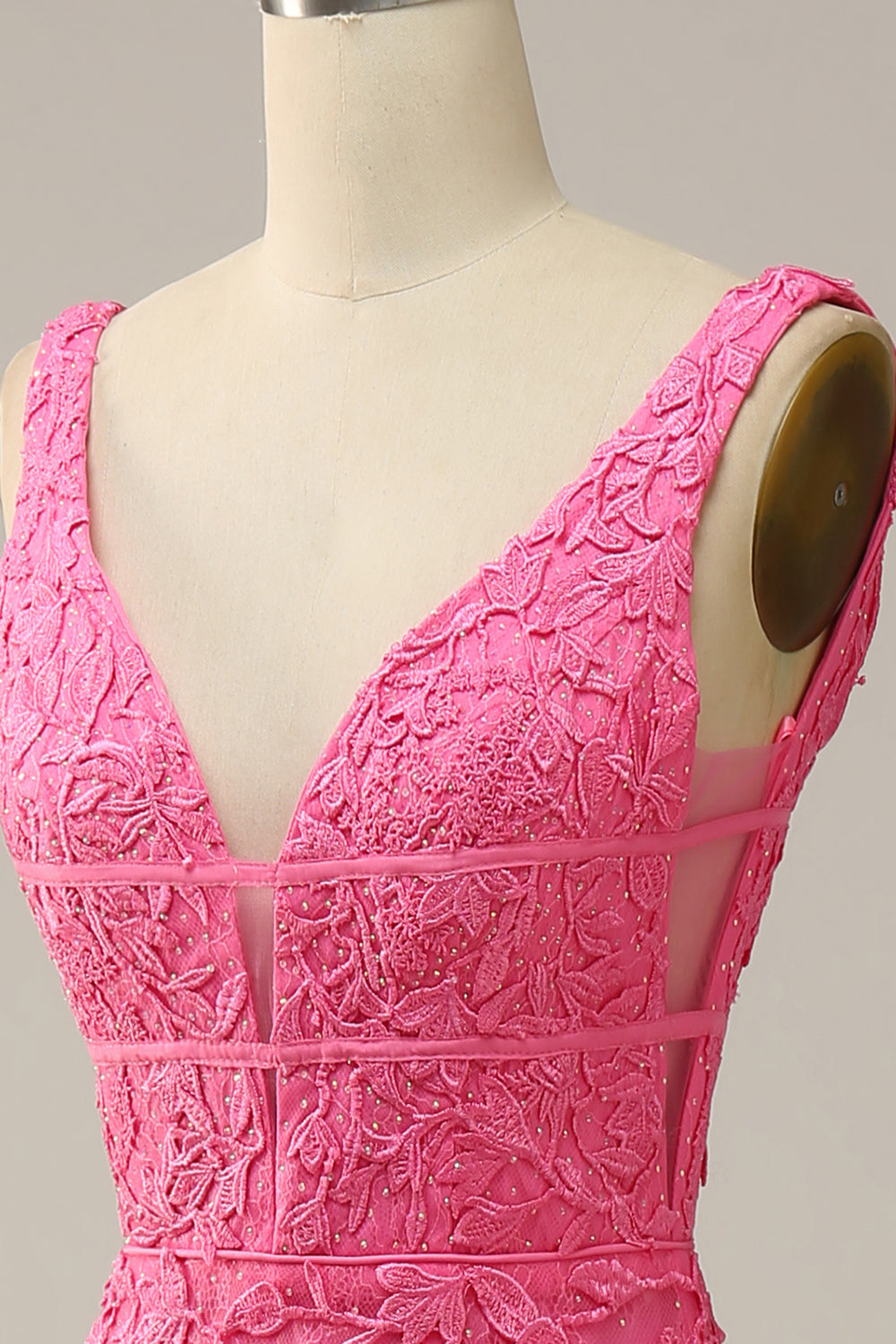 Mermaid Deep V Neck Hot Pink Long Ball Dress with Open Back