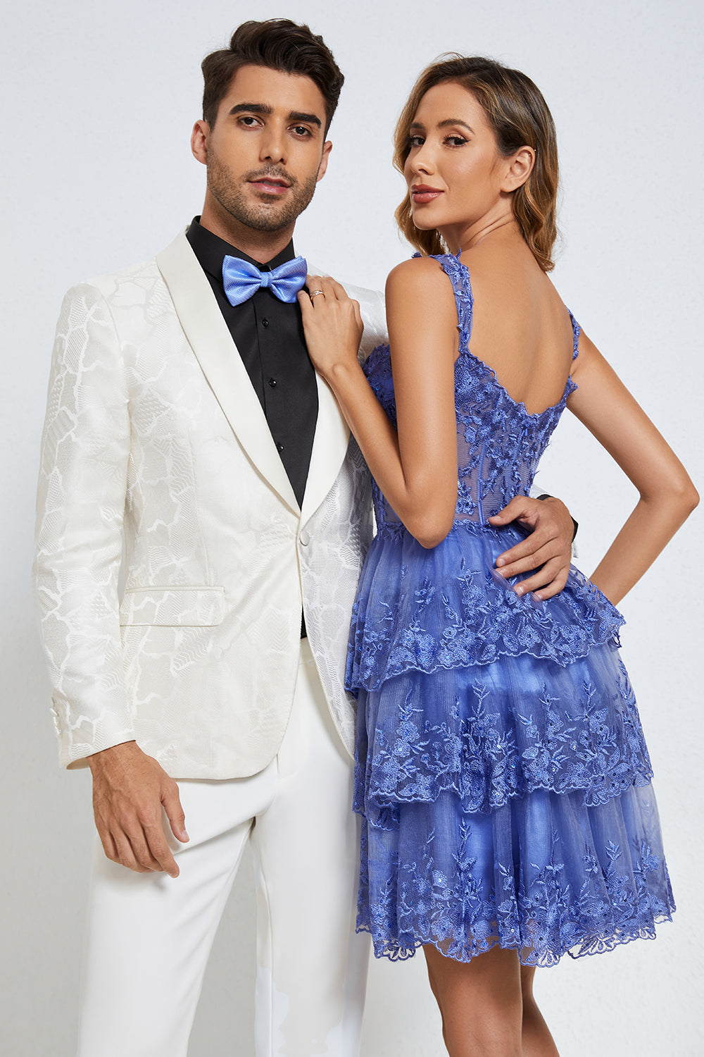 Shawl Lapel One Button White Jacquard 2 Piece Men's Homecoming Suits