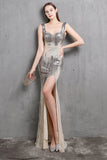 Gold Mermaid Sequin V-Neck Ball Dress