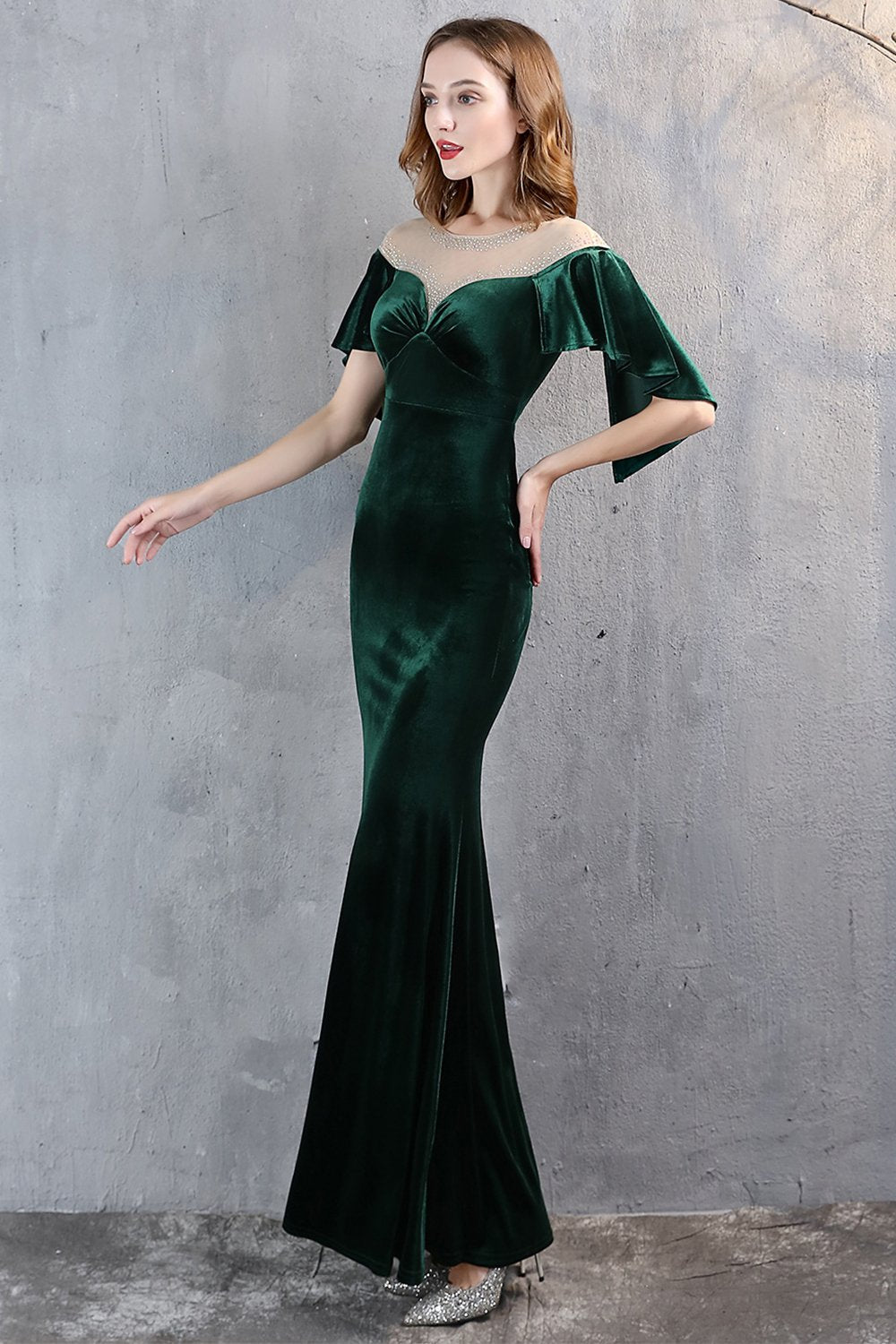 Champagne Velvet Mermaid Long Ball Dress