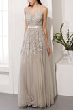 Grey Appliques Long Ball Dress