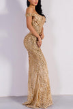 Off Shoulder Gold Mermaid Sequins Dress