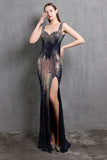 Gold Mermaid Sequin V-Neck Ball Dress