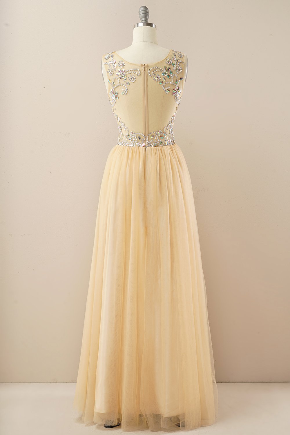 Beading Tulle Long Ball Dress