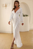 White V Neck Lace Maxi Boho Dress