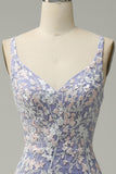 Mermaid V Neck Light Blue Long Ball Dress with Appliques Beading