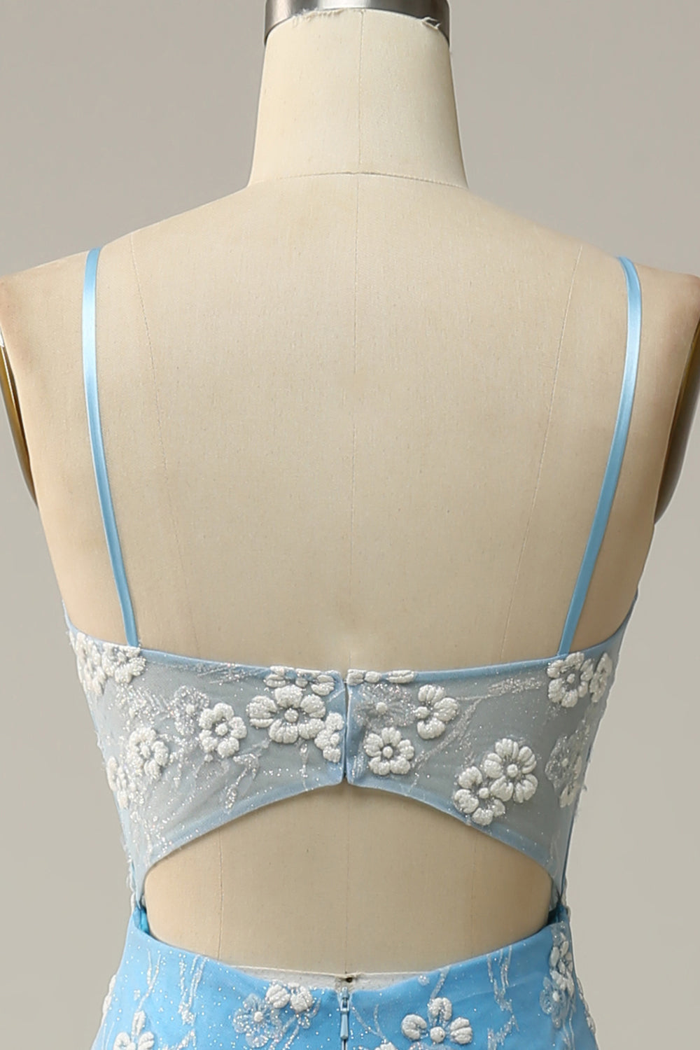 Mermaid Spaghetti Straps Blue Long Ball Dress with Appliques