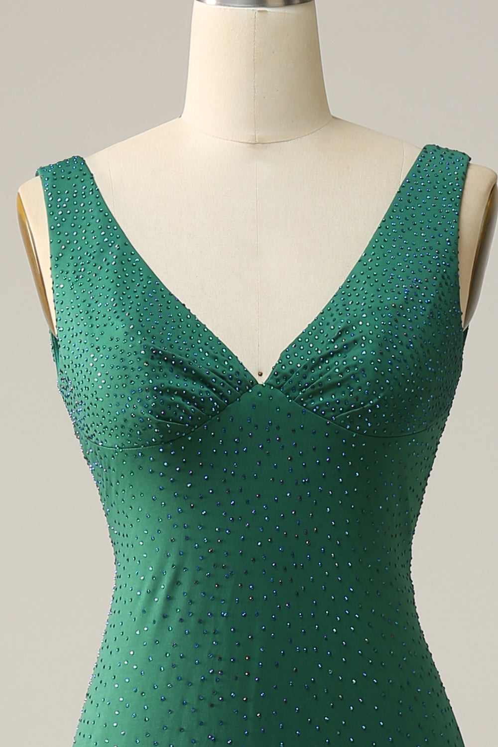 Mermaid V Neck Green Long Ball Dress with Beading