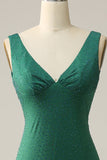 Mermaid V Neck Green Long Ball Dress with Beading