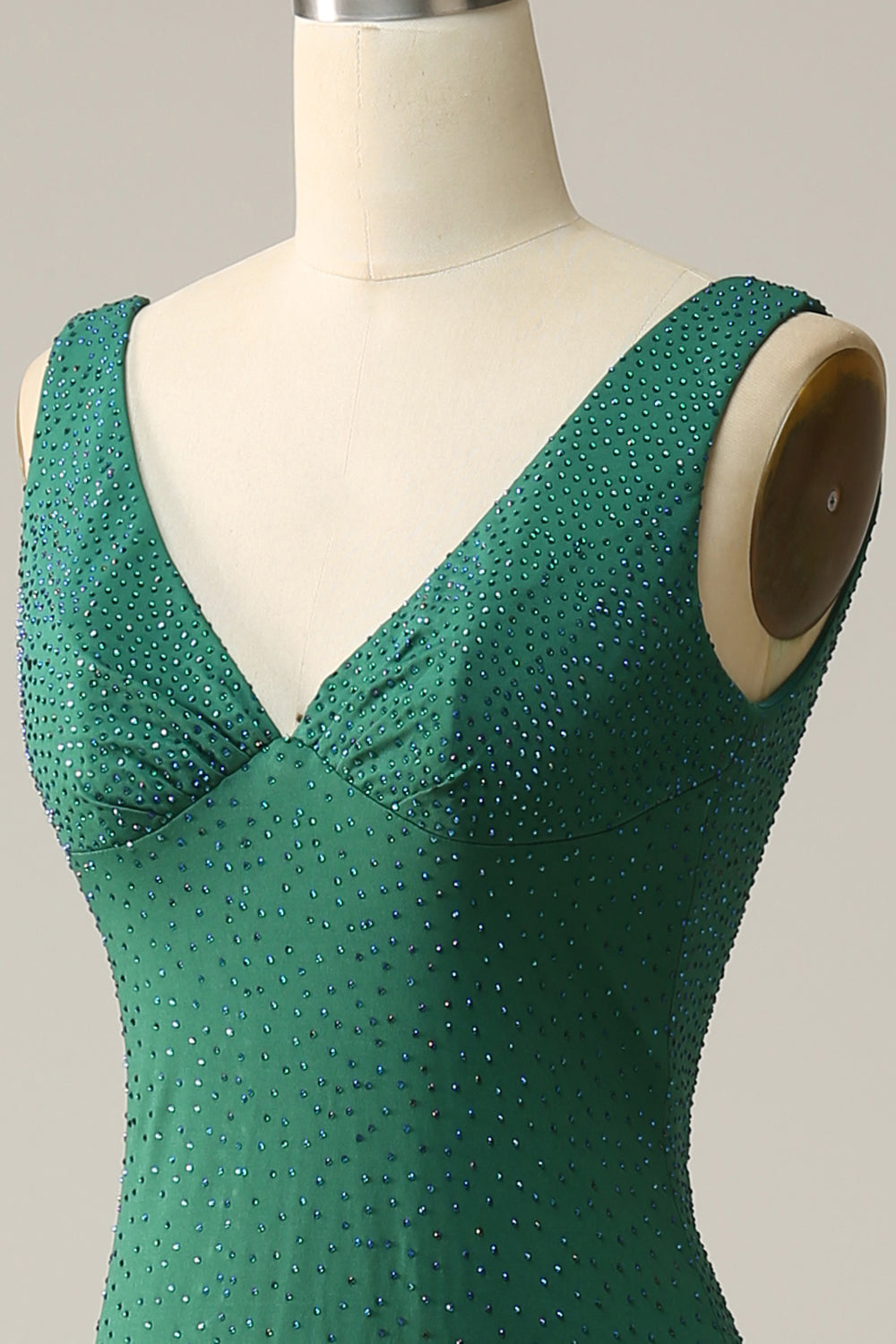 Mermaid V Neck Green Long Ball Dress with Beading