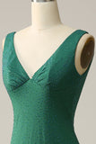 Mermaid V Neck Green Long Ball Dress with Beading