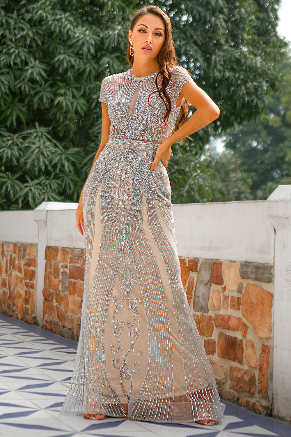 Mermaid Beaded Grey Ball Dress