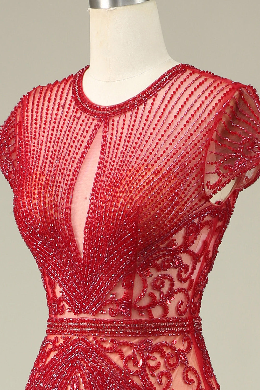 Luxurious Mermaid Jewel Neck Champagne Ball Dress with Beading