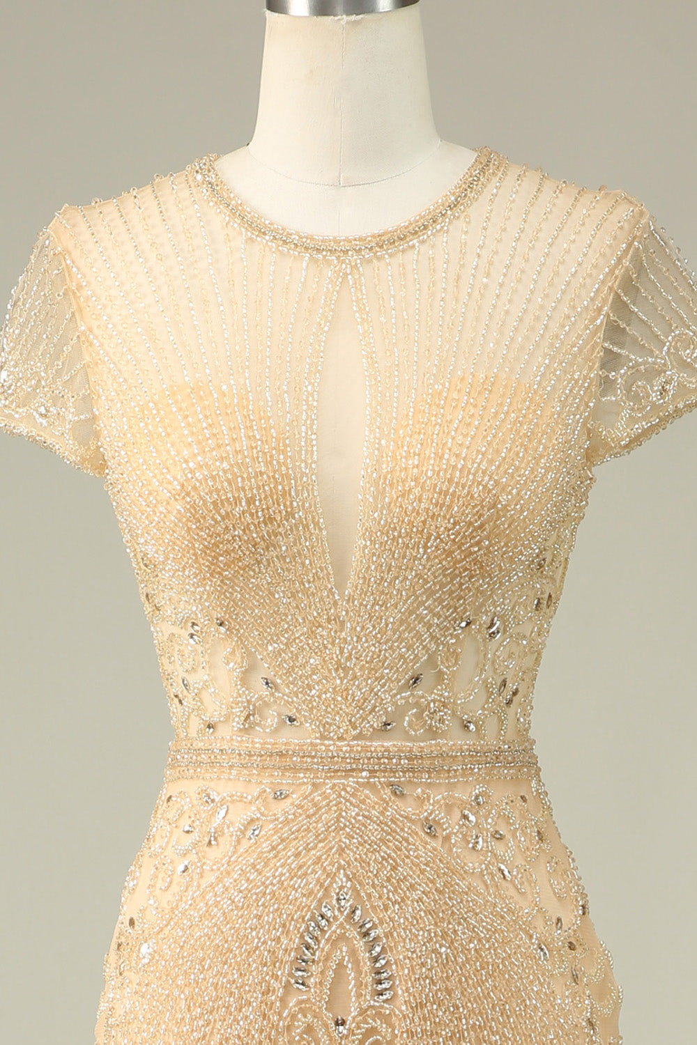 Luxurious Mermaid Jewel Neck Champagne Ball Dress with Beading