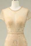 Luxurious Mermaid Jewel Neck Champagne Ball Dress with Beading